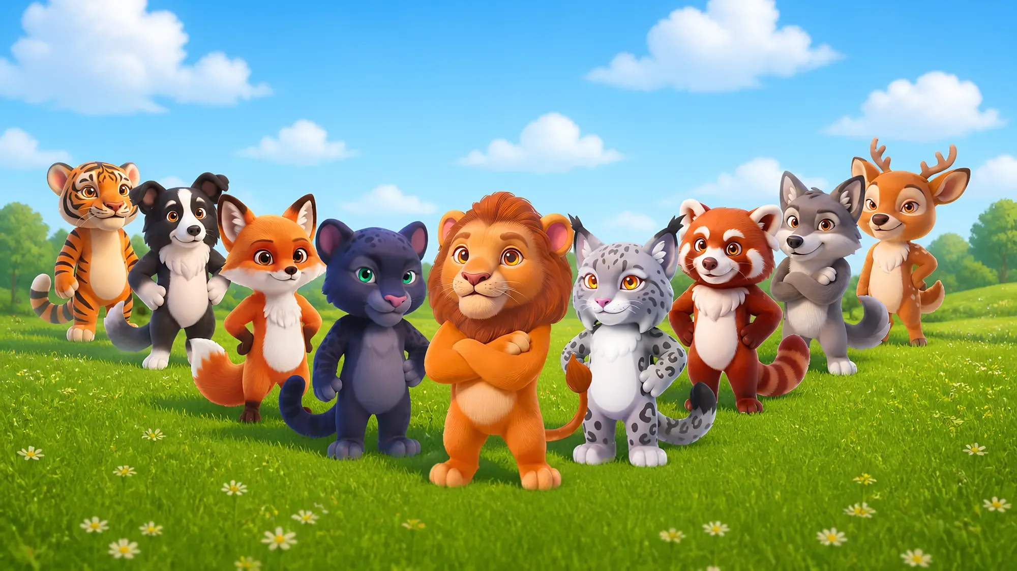 Risora characters in a sunny meadow